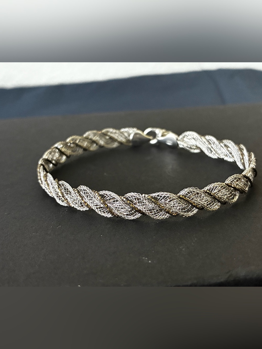 Italy Made 925 Silver-Tone Twisted Mesh Bracelet 7”